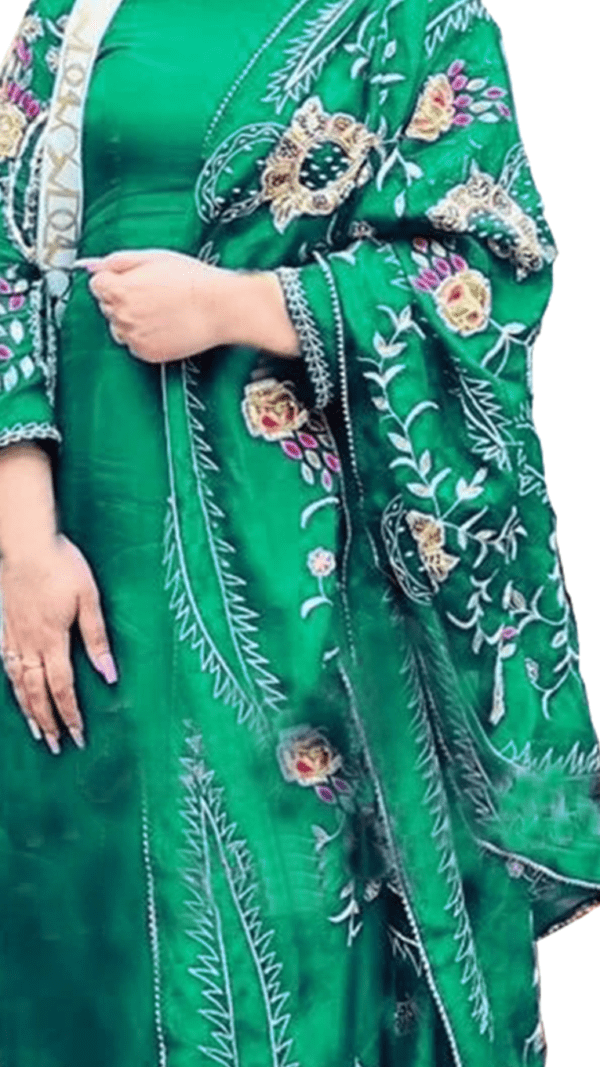 Hand-embroidered Viscose Organza suit and Dupatta set (Party Wear) Unstitched - Image 2