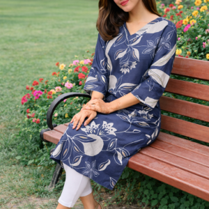 Chanderi Kurit Midnight blue